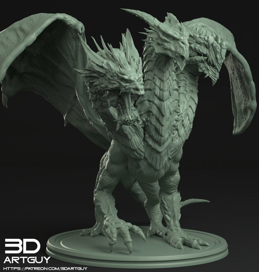 Three Headed Dragon - Hydra - by 3Dartguy- Tabletop RPG Miniature - Roleplaying 3D Printed Fantasy Mini