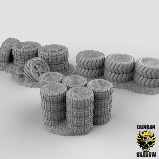 Tire Barricades Terrain - by Duncan Shadows - Tabletop RPG Miniature - Roleplaying 3D Printed Fantasy Mini