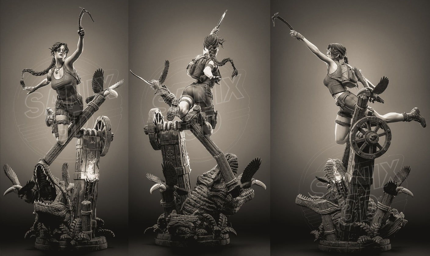 Lara Croft Sculpture (75mm to 500mm) - Unassembled/Unpainted/3D Print