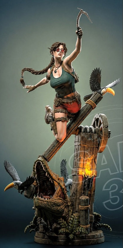 Lara Croft Sculpture (75mm to 500mm) - Unassembled/Unpainted/3D Print