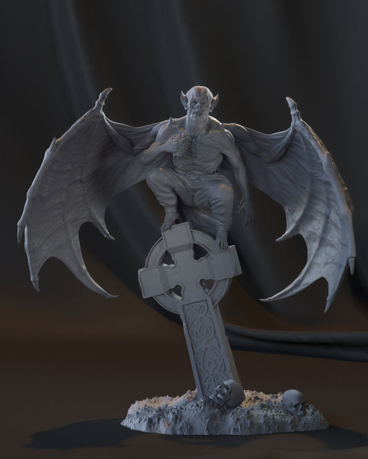 Vampire on Gravestone - by Ethereal Sculpts - Tabletop RPG Miniature - Roleplaying 3D Printed Fantasy Mini