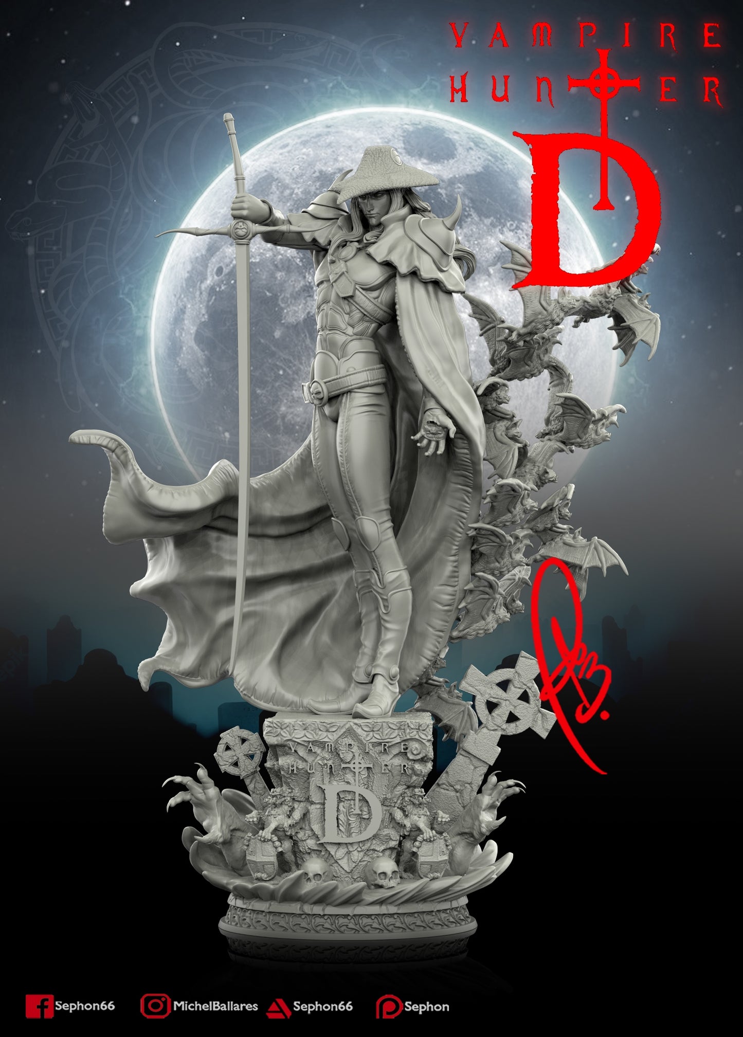 Vampire Hunter D Statue - by Creative Geek - Tabletop RPG Miniature - Roleplaying 3D Printed Fantasy Mini