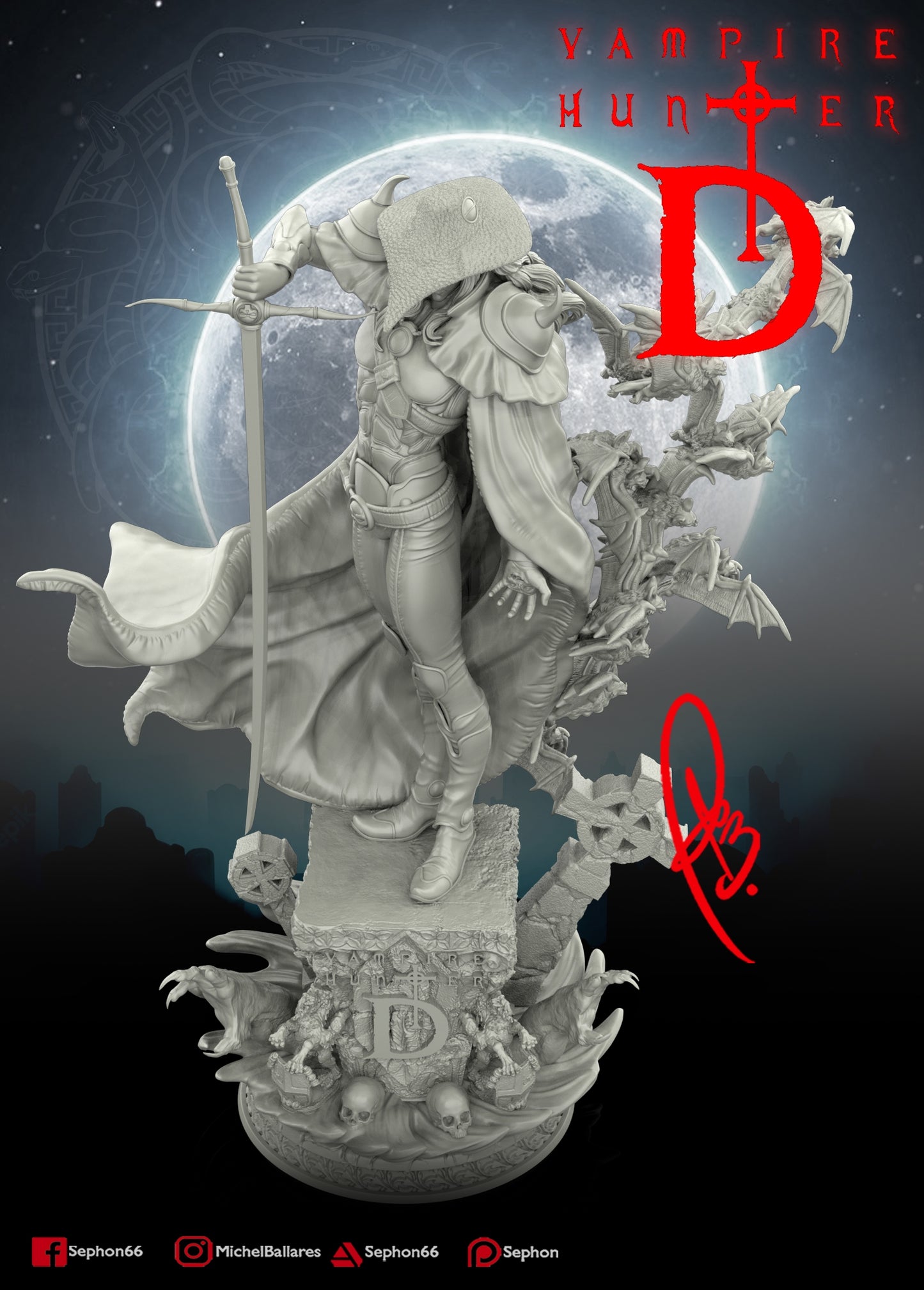 Vampire Hunter D Statue - by Creative Geek - Tabletop RPG Miniature - Roleplaying 3D Printed Fantasy Mini