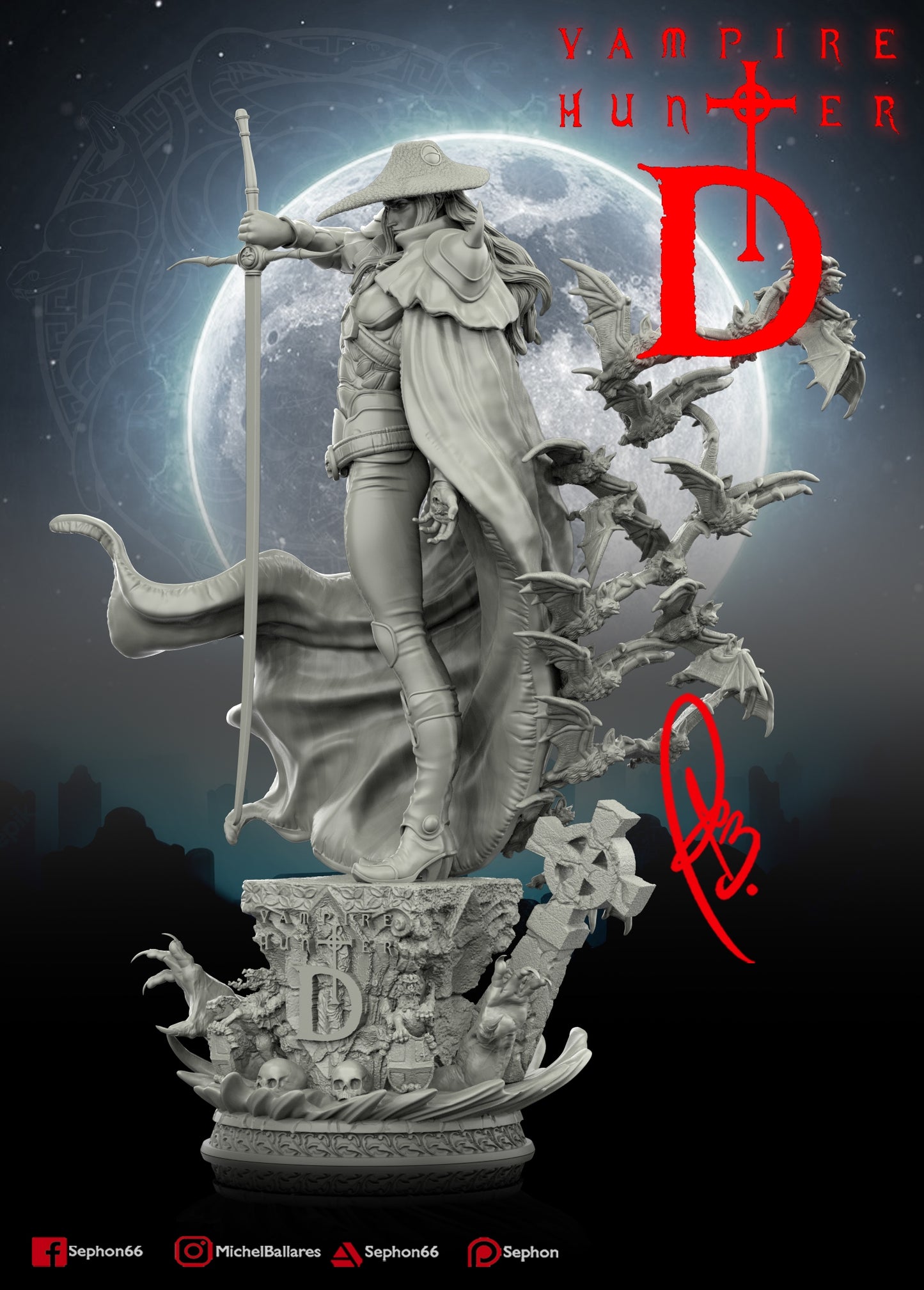 Vampire Hunter D Statue - by Creative Geek - Tabletop RPG Miniature - Roleplaying 3D Printed Fantasy Mini