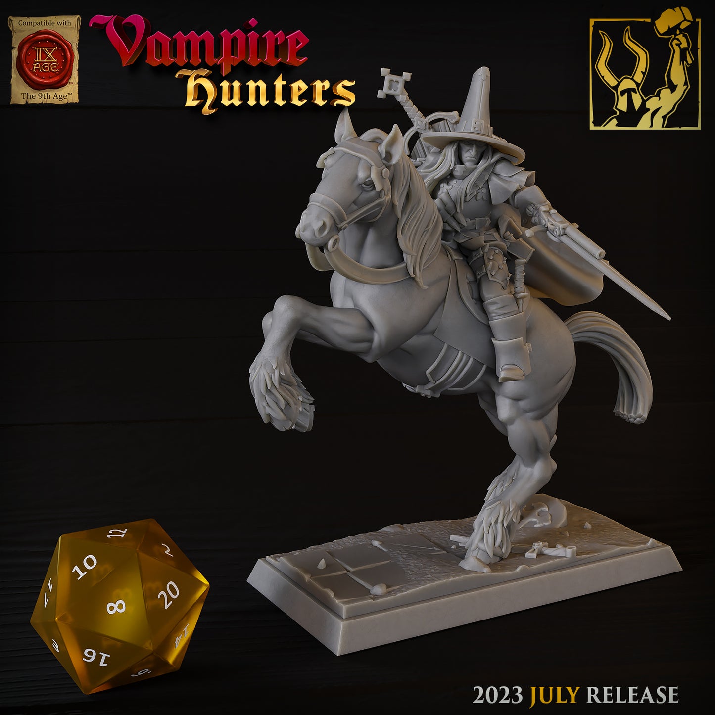 Vampire Hunter on Horse - Mordheim - by Titan Forge - Tabletop RPG Miniature - Roleplaying 3D Printed Fantasy Mini