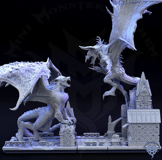 Vampire and Werewolf Dragon Diorama - by Mini Monster Mayhem- Tabletop RPG Miniature - Roleplaying 3D Printed Fantasy Mini