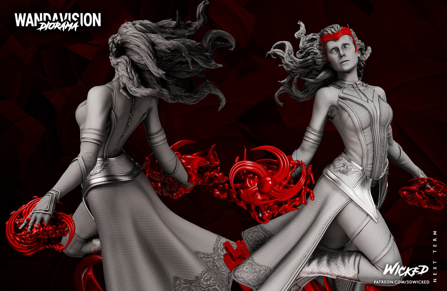 Wanda Sculpture - Marvel Universe  - by Wicked 3D- Tabletop RPG Miniature - Roleplaying 3D Printed Fantasy Mini