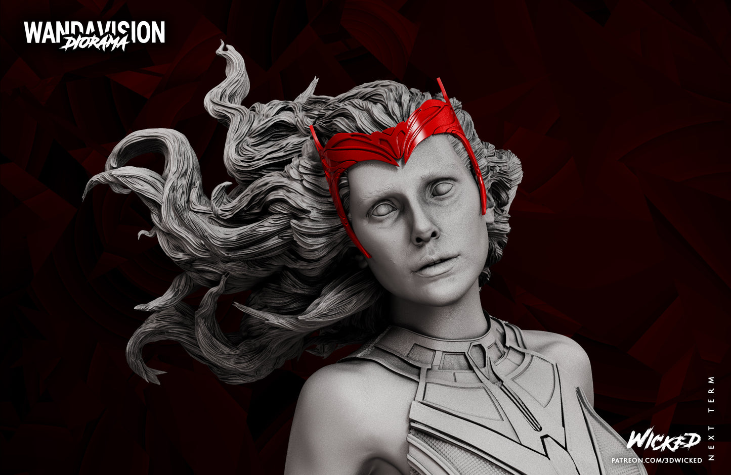 Wanda Sculpture - Marvel Universe  - by Wicked 3D- Tabletop RPG Miniature - Roleplaying 3D Printed Fantasy Mini