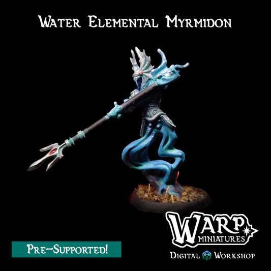 Water Elemental Myrmidon - Dungeons and Dragons - by Warp Minis- Tabletop RPG Miniature - Roleplaying 3D Printed Fantasy Mini