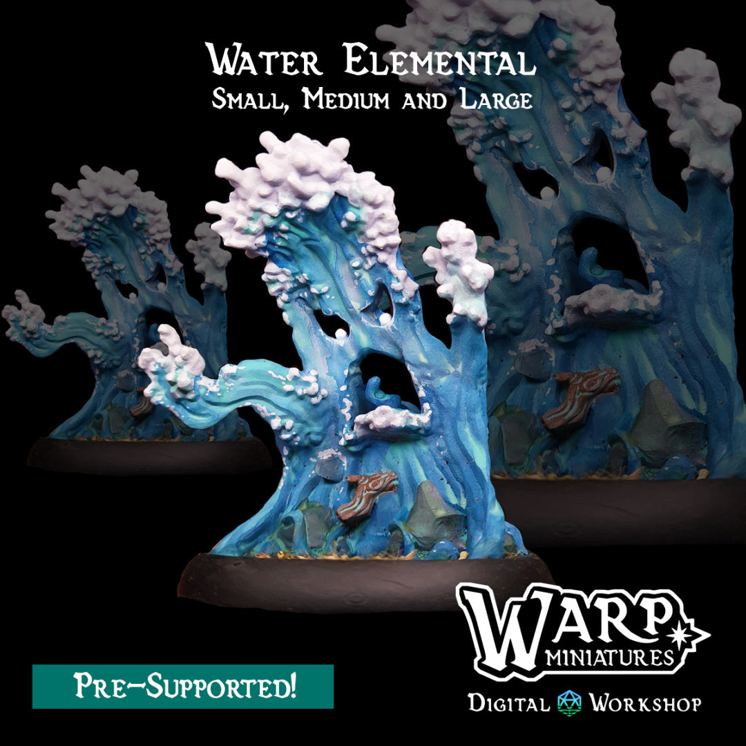 Water Elementals - Small, Medium and Large - Dungeons and Dragons - by Warp Minis- Tabletop RPG Miniature - Roleplaying 3D Printed Fantasy Mini