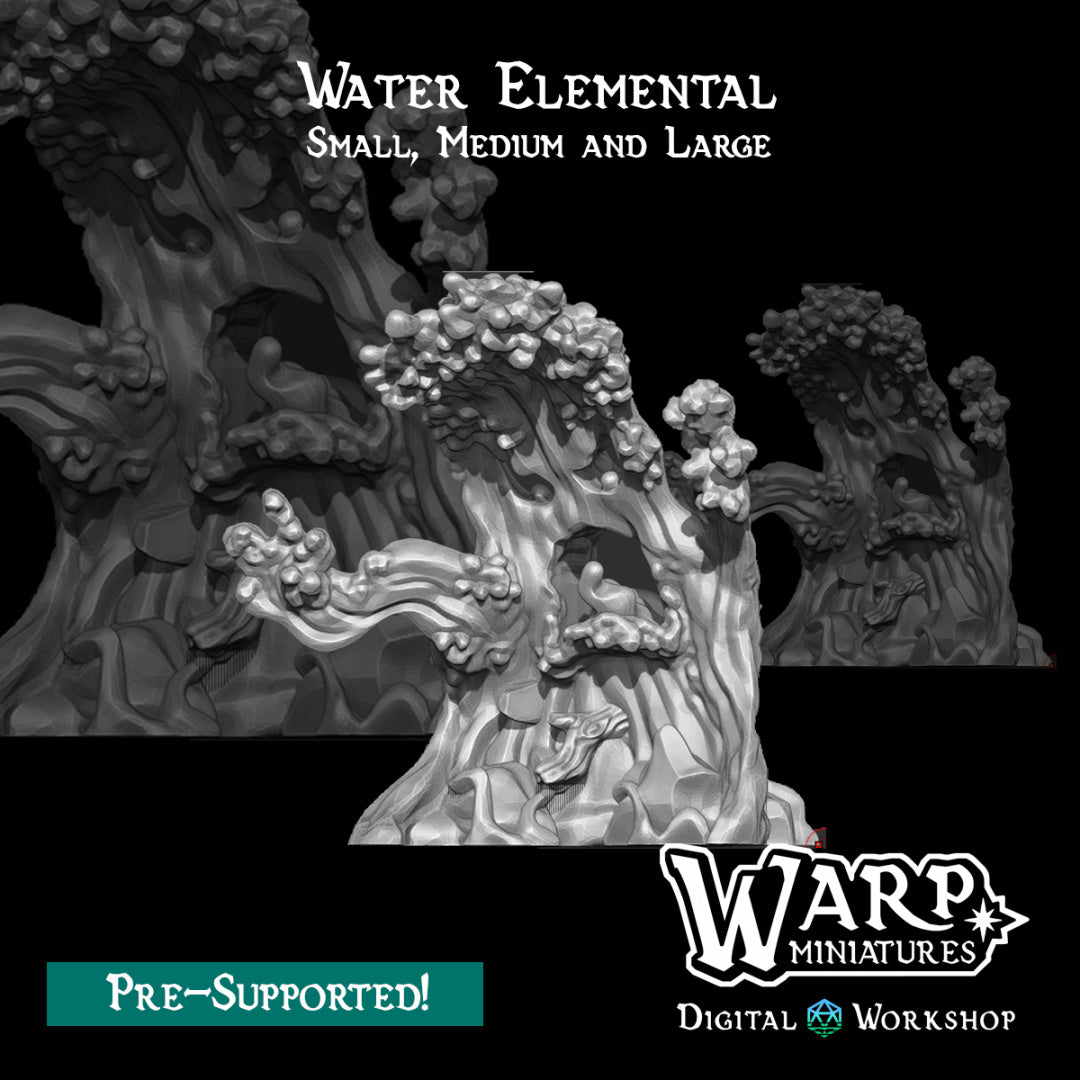 Water Elementals - Small, Medium and Large - Dungeons and Dragons - by Warp Minis- Tabletop RPG Miniature - Roleplaying 3D Printed Fantasy Mini