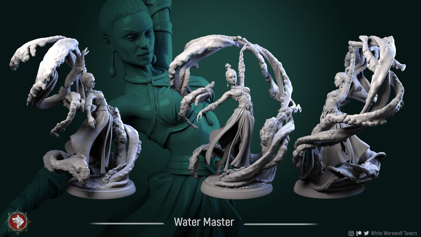 Mage - Water Master - Elementalist  - by White Wolf Tavern - Tabletop RPG Miniature - Roleplaying 3D Printed Fantasy Mini