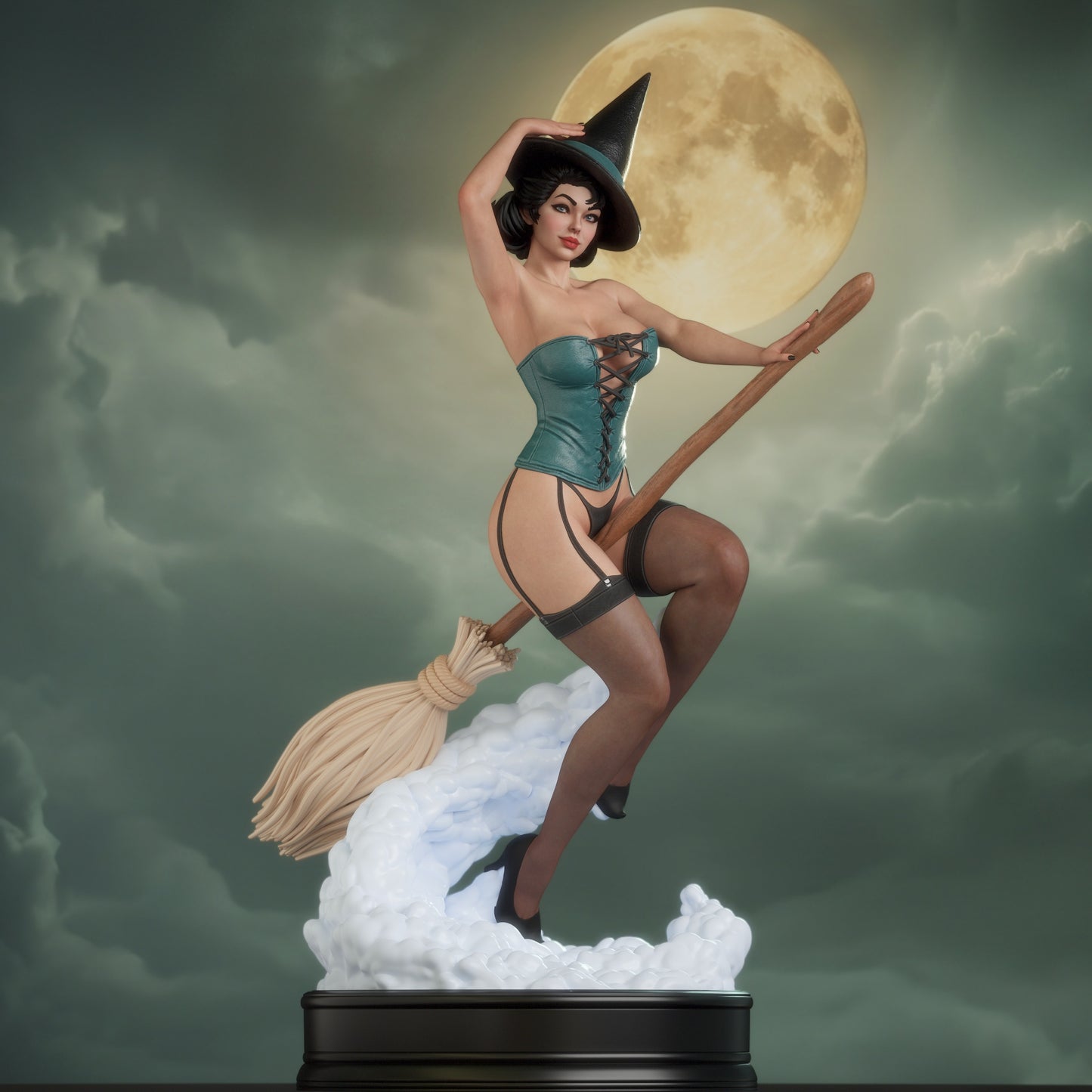 Witch Bombshell Sculpture (75mm to 500mm) - Unassembled/Unpainted/3D Print