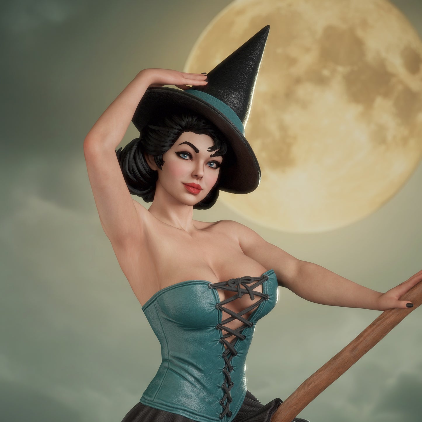 Witch Bombshell Sculpture (75mm to 500mm) - Unassembled/Unpainted/3D Print