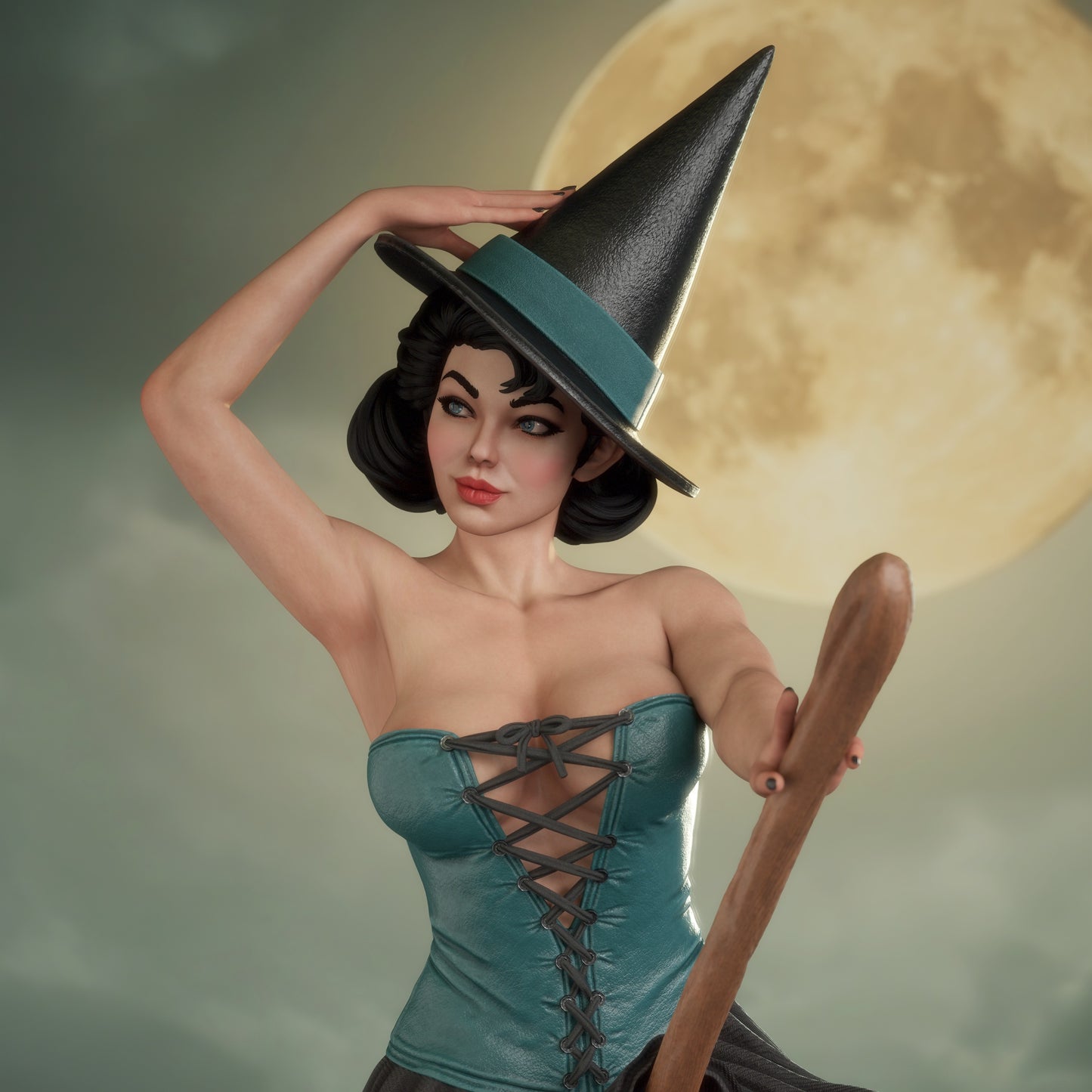 Witch Bombshell Sculpture (75mm to 500mm) - Unassembled/Unpainted/3D Print