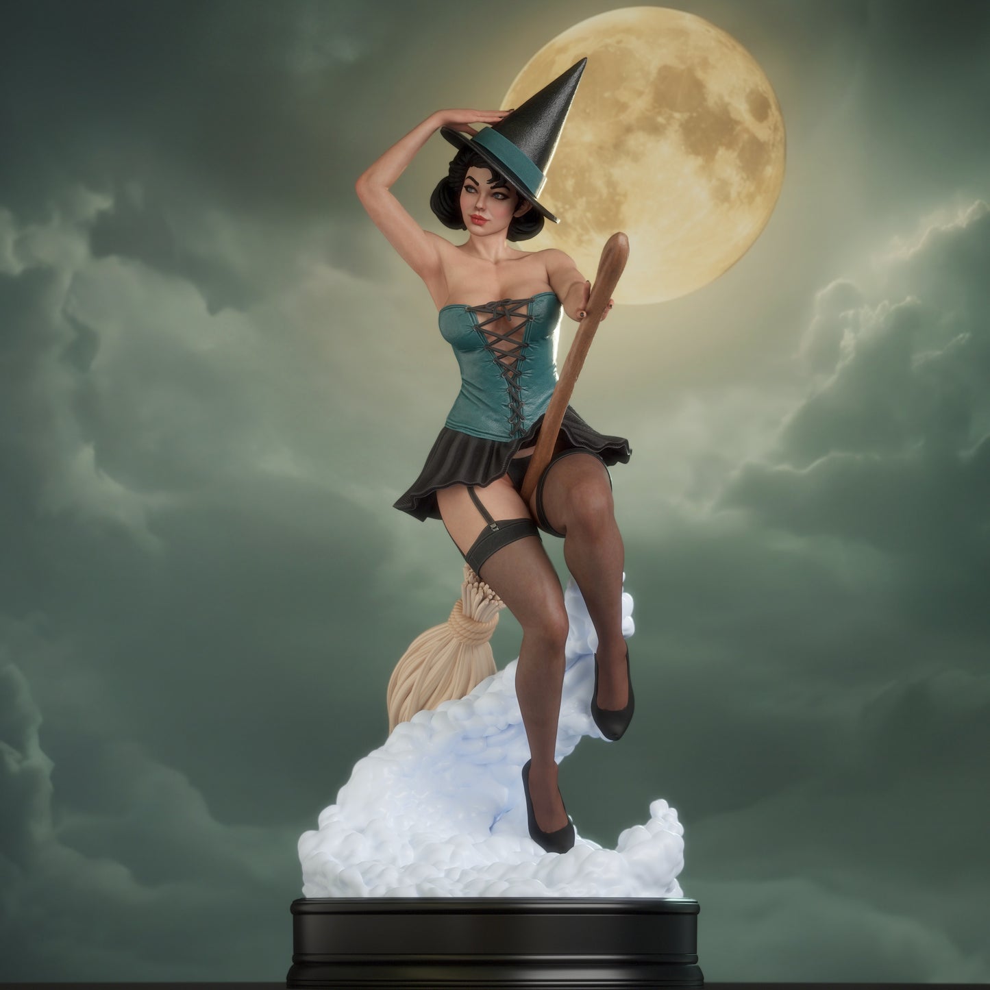 Witch Bombshell Sculpture (75mm to 500mm) - Unassembled/Unpainted/3D Print