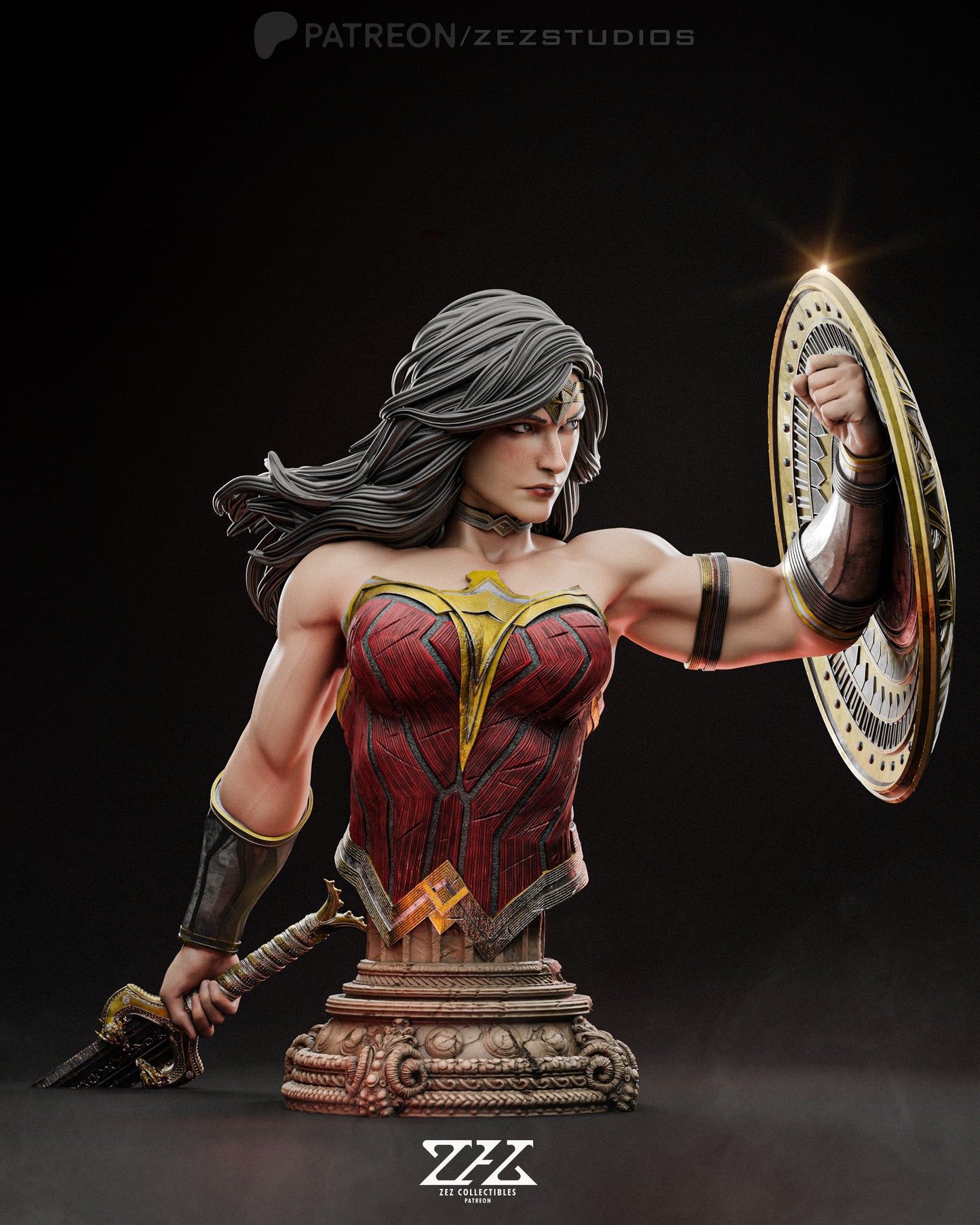 Wonder Woman Bust - by ZEZ - Tabletop RPG Miniature - Roleplaying 3D Printed Fantasy Mini