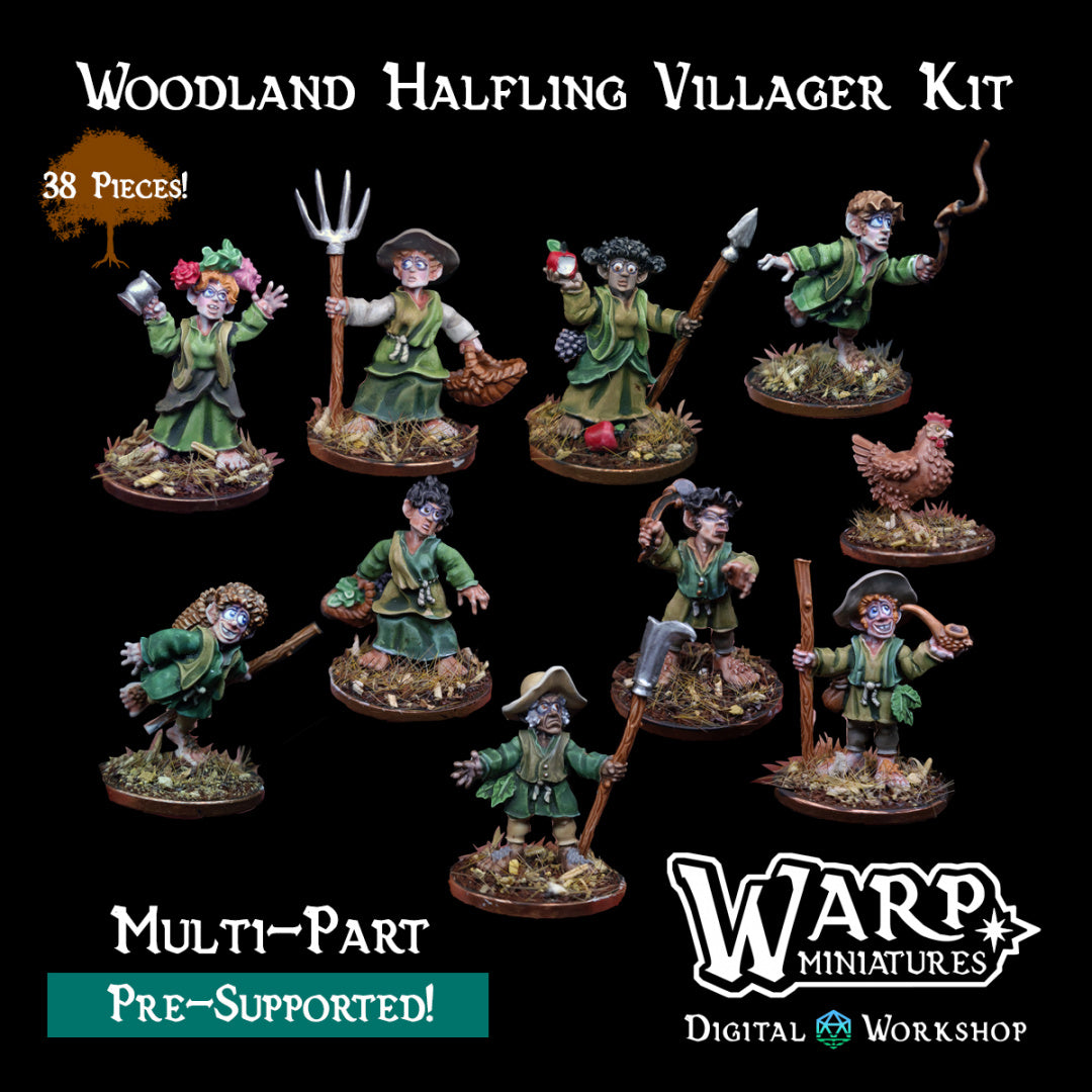 Woodland Halfling Villager - Dungeons and Dragons - by Warp Minis- Tabletop RPG Miniature - Roleplaying 3D Printed Fantasy Mini