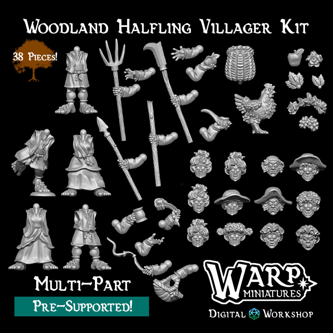 Woodland Halfling Villager - Dungeons and Dragons - by Warp Minis- Tabletop RPG Miniature - Roleplaying 3D Printed Fantasy Mini