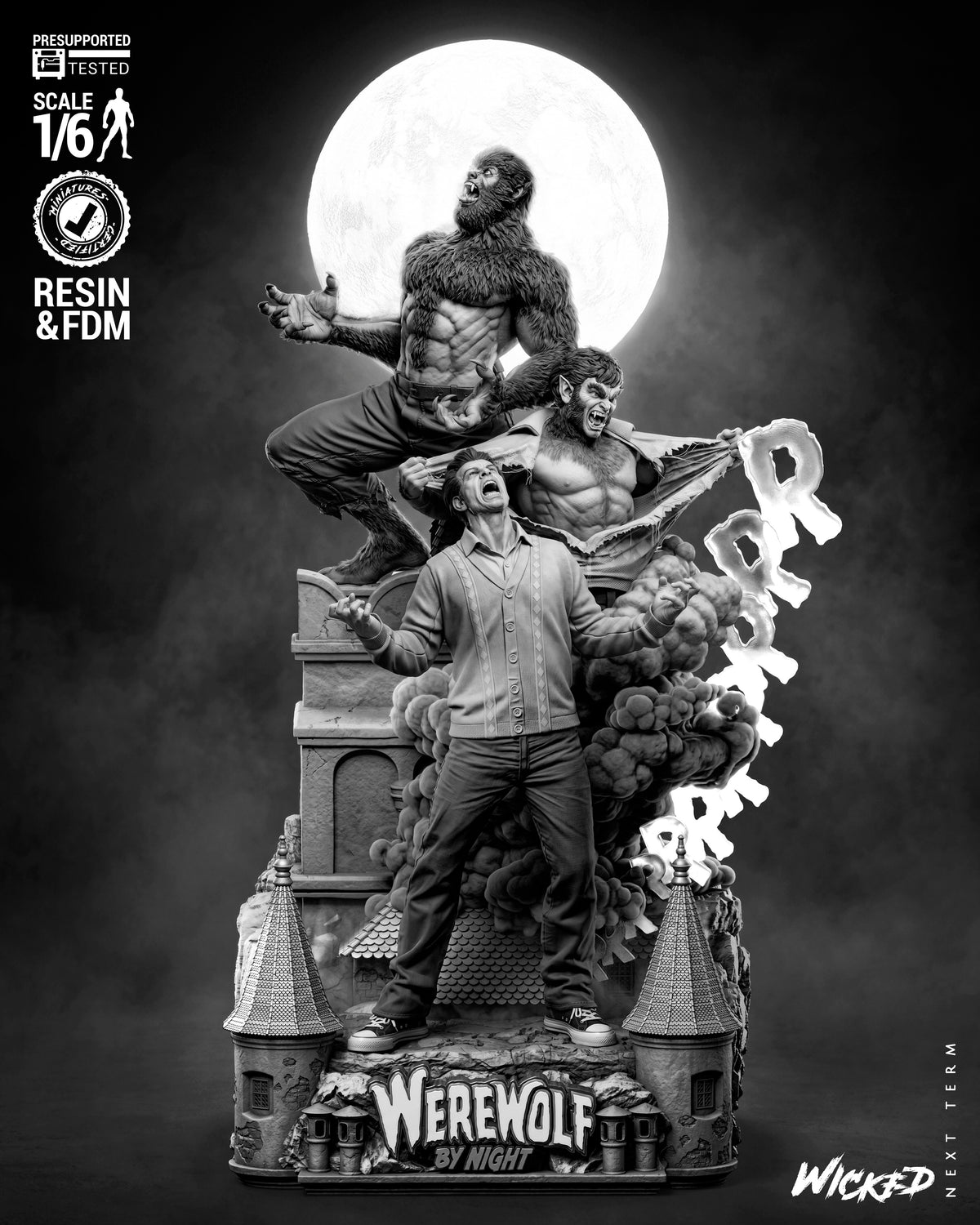 Werewolf by Night Diorama (75mm to 500mm) - Unassembled/Unpainted/3D Print