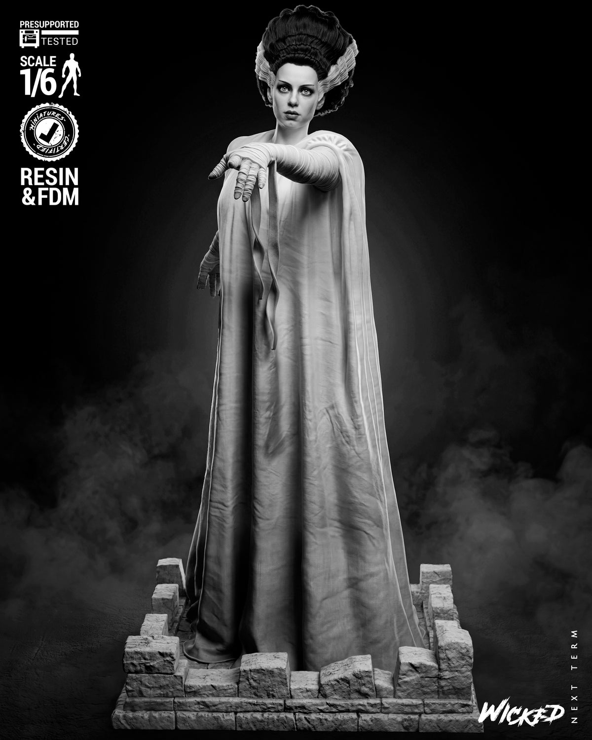 Bride of Frankenstein Sculpture (75mm to 500mm) - Unassembled/Unpainted/3D Print
