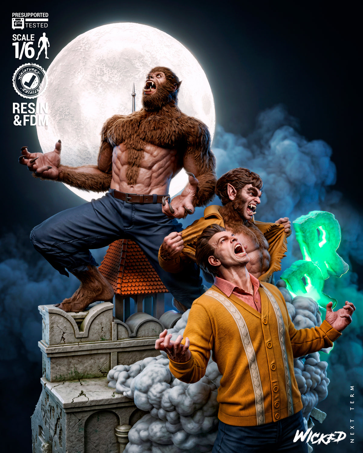 Werewolf by Night Diorama (75mm to 500mm) - Unassembled/Unpainted/3D Print