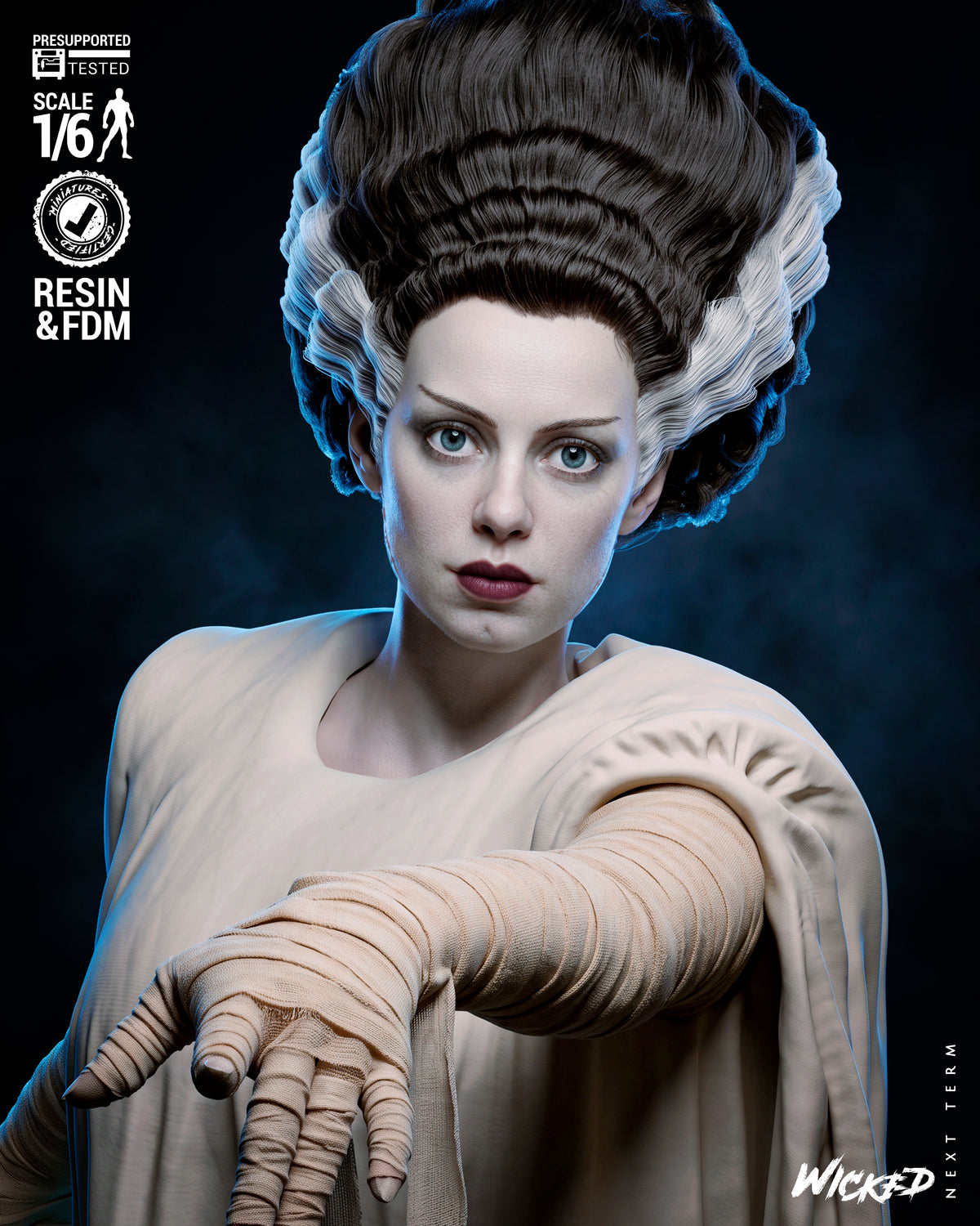 Bride of Frankenstein Sculpture (75mm to 500mm) - Unassembled/Unpainted/3D Print
