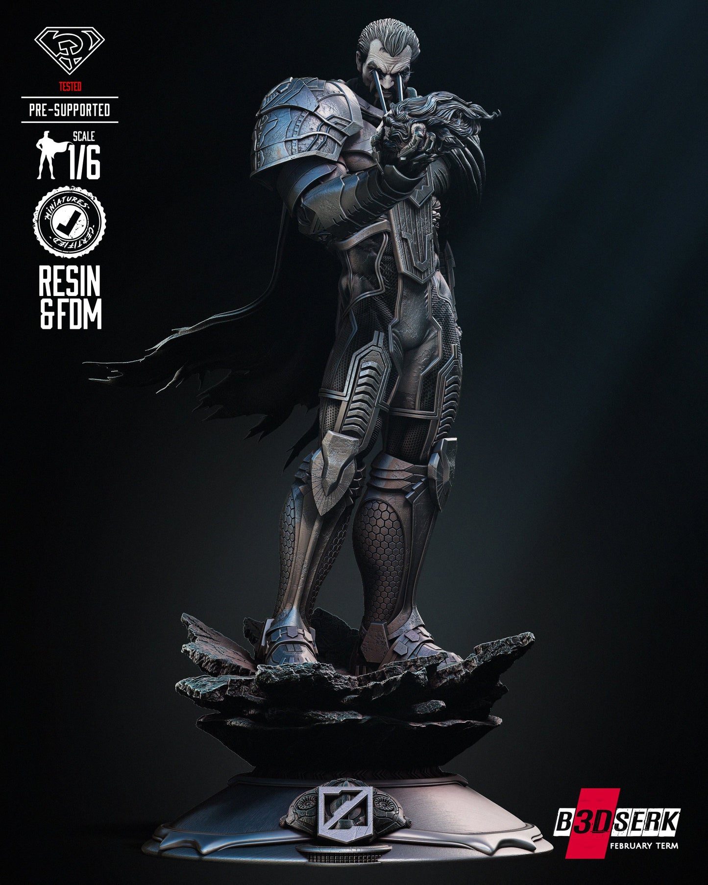 General Zod Sculpture - DC Universe - Villain - by B3Dserk Studion - Tabletop RPG Miniature - Roleplaying 3D Printed Fantasy Mini