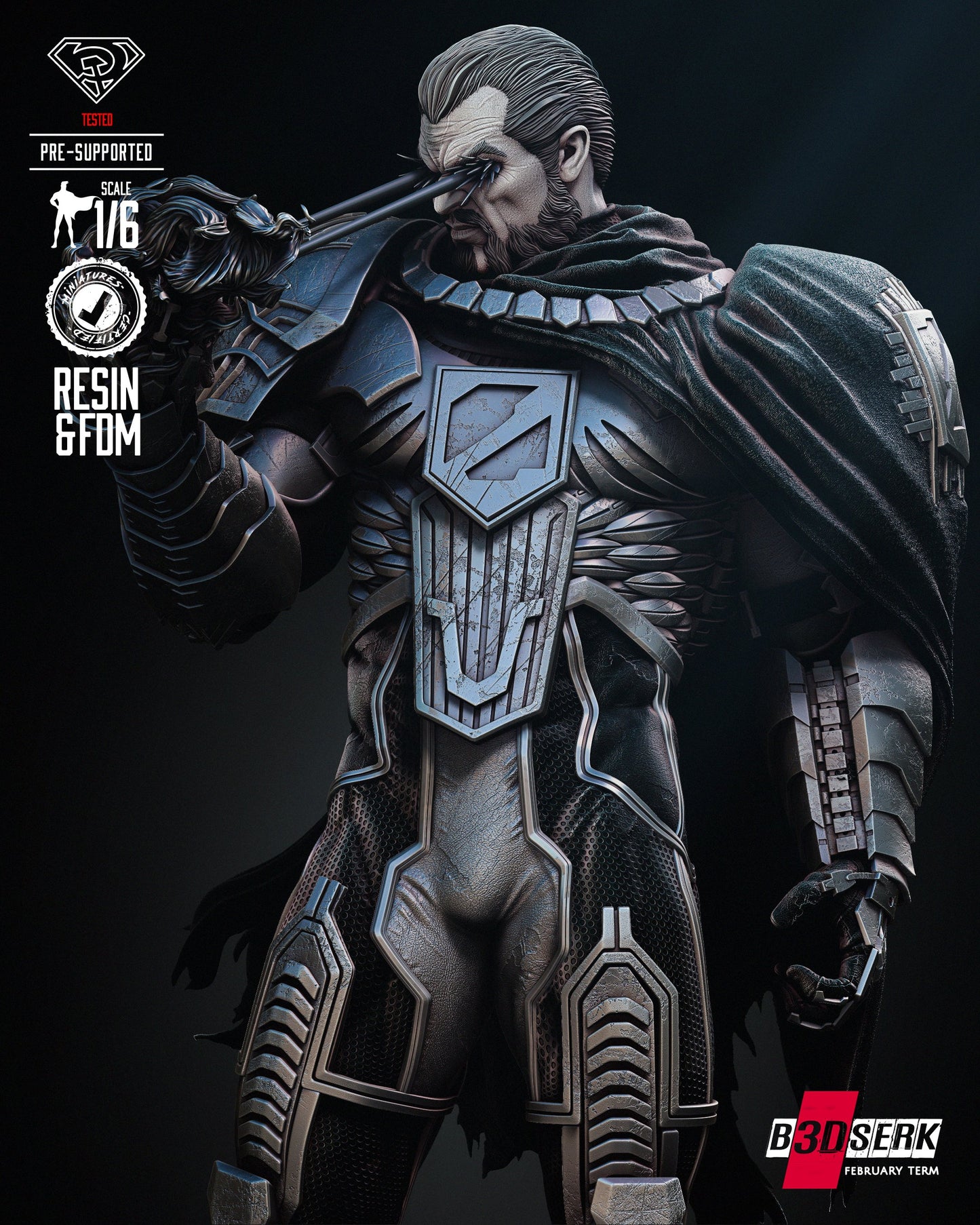 General Zod Sculpture - DC Universe - Villain - by B3Dserk Studion - Tabletop RPG Miniature - Roleplaying 3D Printed Fantasy Mini