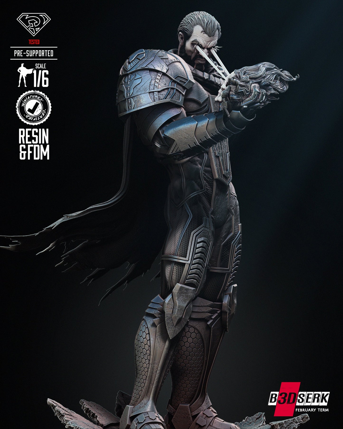 General Zod Sculpture - DC Universe - Villain - by B3Dserk Studion - Tabletop RPG Miniature - Roleplaying 3D Printed Fantasy Mini