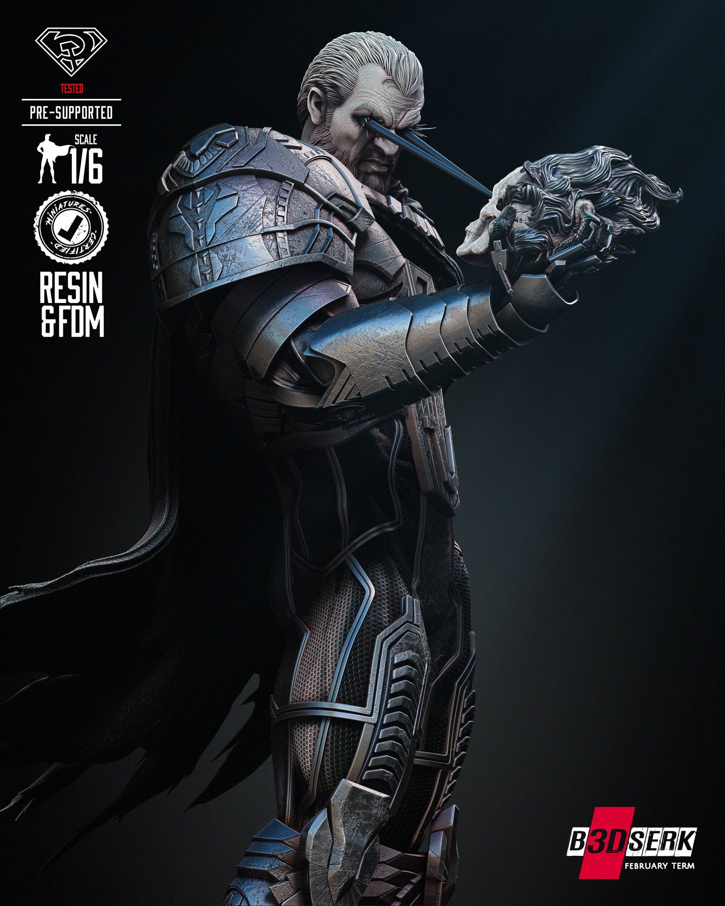 General Zod Sculpture - DC Universe - Villain - by B3Dserk Studion - Tabletop RPG Miniature - Roleplaying 3D Printed Fantasy Mini