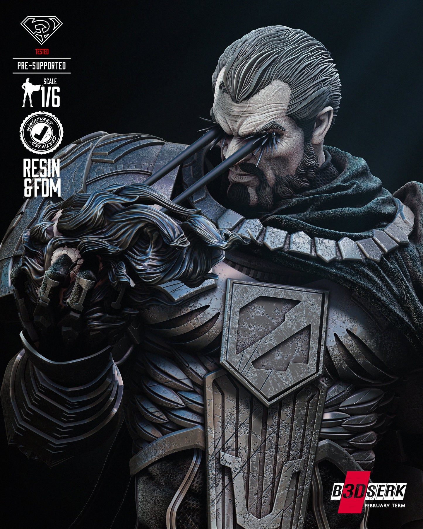 General Zod Sculpture - DC Universe - Villain - by B3Dserk Studion - Tabletop RPG Miniature - Roleplaying 3D Printed Fantasy Mini