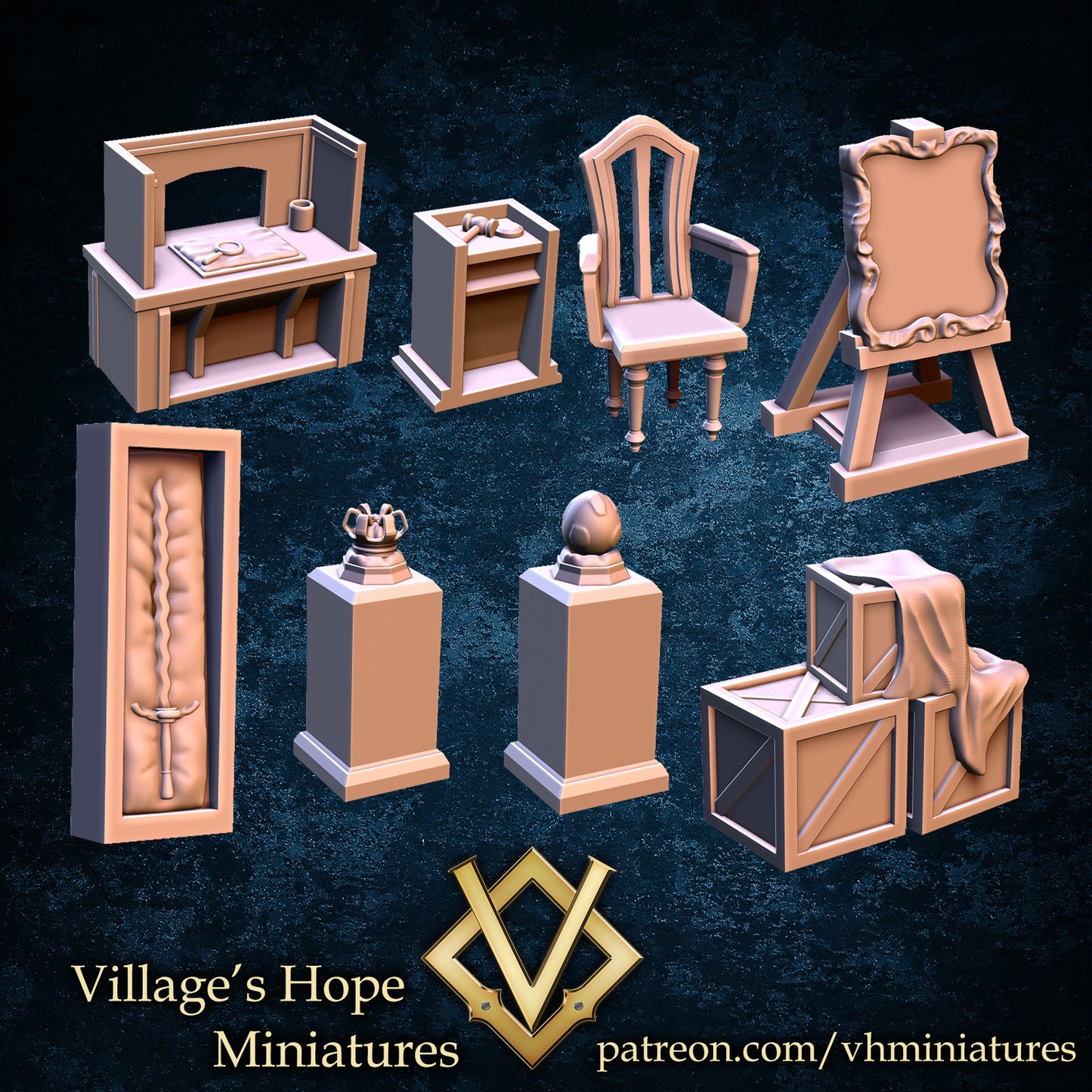 Auction Hall - Terrain - by Village Hope Miniatures - Tabletop RPG Miniature - Roleplaying 3D Printed Fantasy Mini