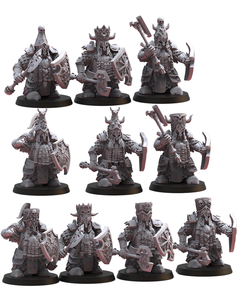 Big Hats Elite Guard with Axe and Shield (x10) Chaos Dwarves - TTRPG - Wargaming - Dungeons and Dragons
