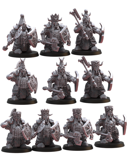 Big Hats Elite Guard with Axe and Shield (x10) Chaos Dwarves - TTRPG - Wargaming - Dungeons and Dragons