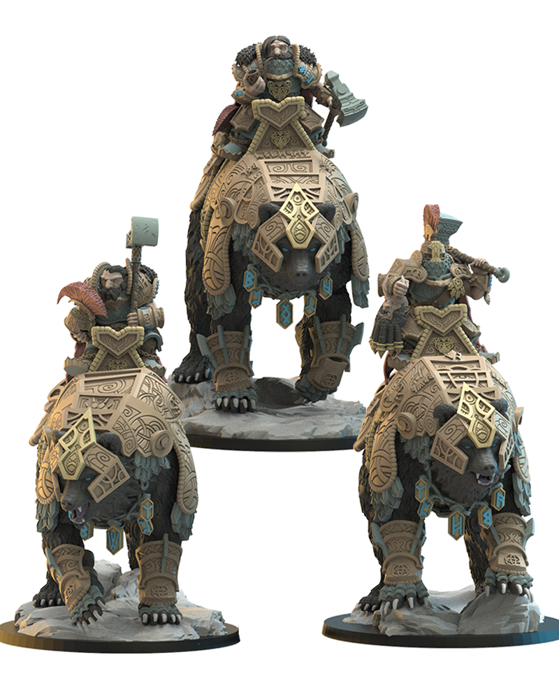 Bjørn Knights (x3) Dwarven Bear Riders - TTRPG - Wargaming - LOTR - Dungeons and Dragons
