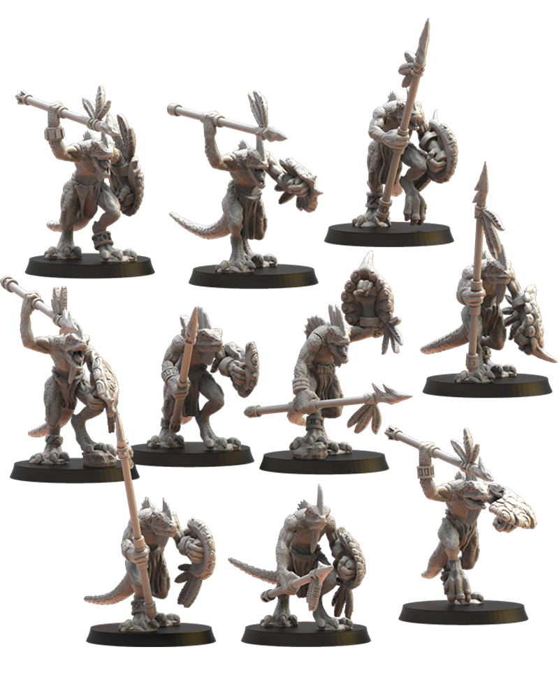 Cuetzpalli regiment with spears (x10) - Lizard-Men - TTRPG - Wargaming - Dungeons and Dragons