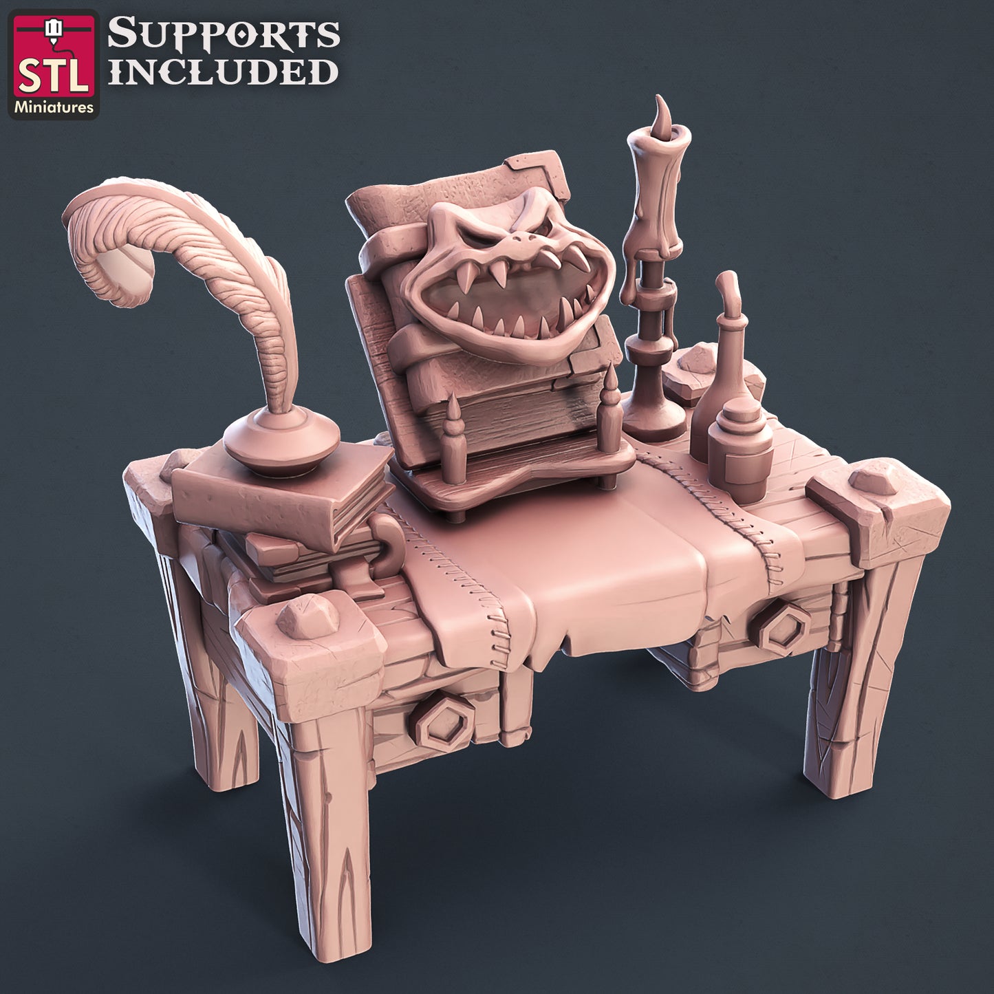 Darkwizard Desk - by STL Miniatures - Tabletop RPG Miniature - Roleplaying 3D Printed Fantasy Mini