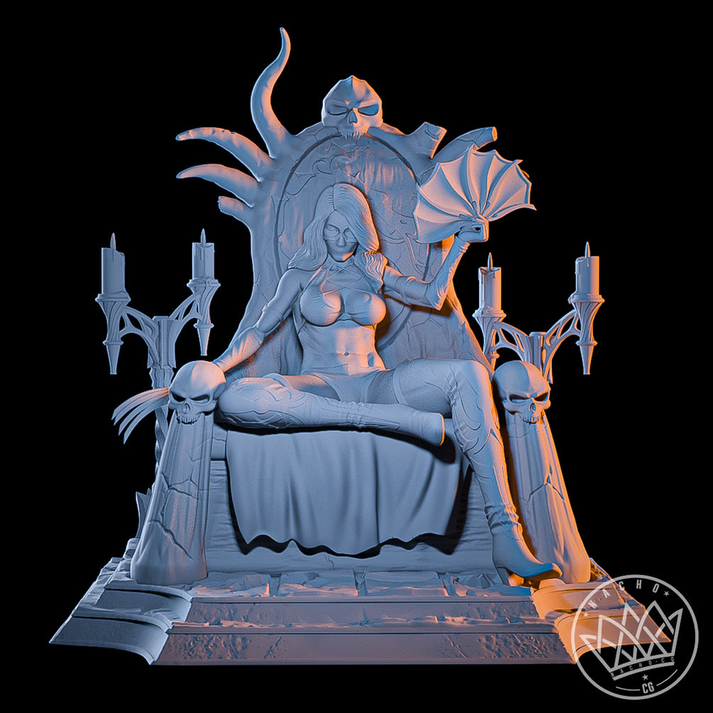 Kitana on Throne Sculpture (75mm to 500mm) - Unassembled/Unpainted/3D Print