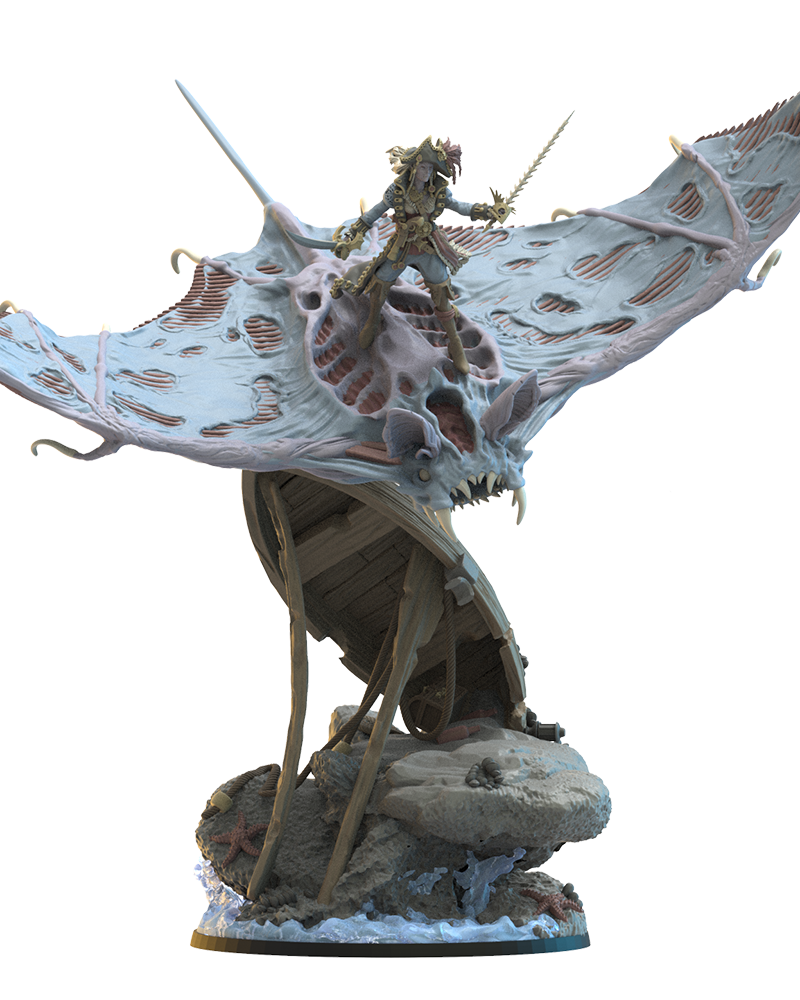 Elnora "Nightwind "Acheron on Undead Bat Ray - Undead - Pirates - TTRPG - Wargaming - Dungeons and Dragons