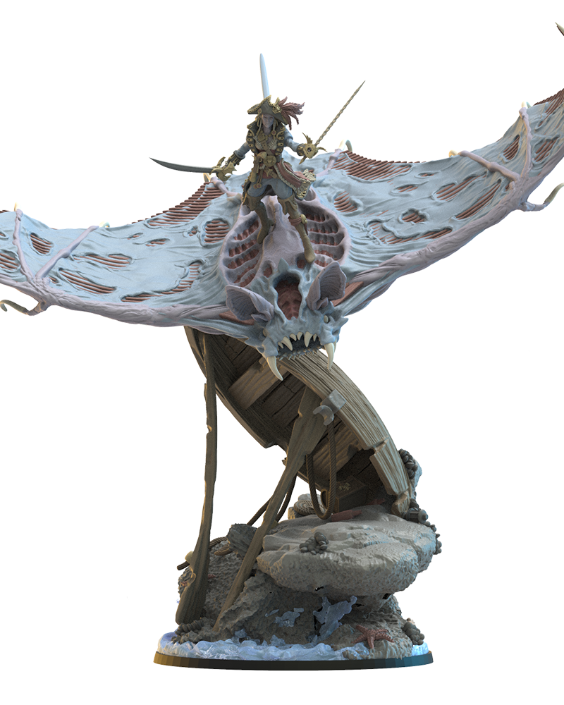 Elnora "Nightwind "Acheron on Undead Bat Ray - Undead - Pirates - TTRPG - Wargaming - Dungeons and Dragons
