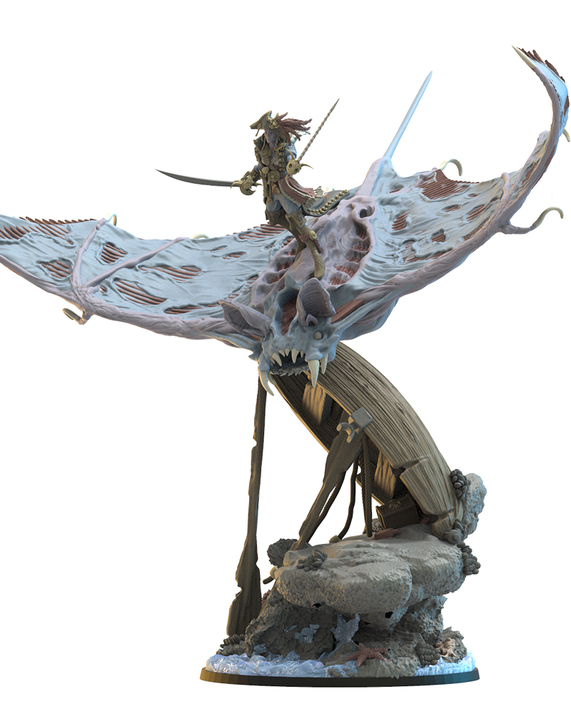 Elnora "Nightwind "Acheron on Undead Bat Ray - Undead - Pirates - TTRPG - Wargaming - Dungeons and Dragons