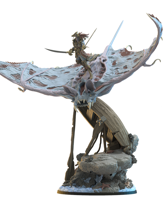 Elnora "Nightwind "Acheron on Undead Bat Ray - Undead - Pirates - TTRPG - Wargaming - Dungeons and Dragons
