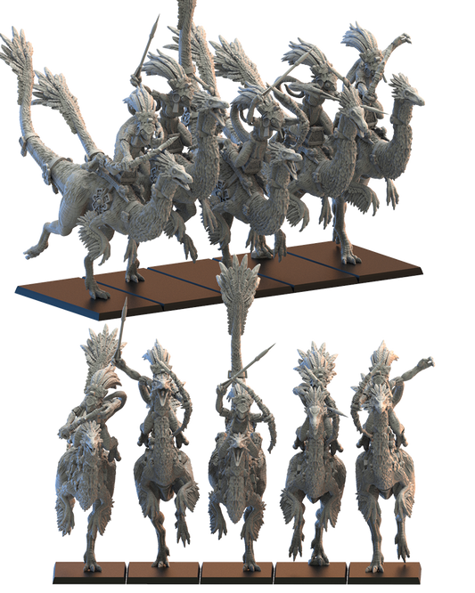 Gallillimus Kuaxotl Riders (x5)  - Lizard-Men - TTRPG - Wargaming - Dungeons and Dragons