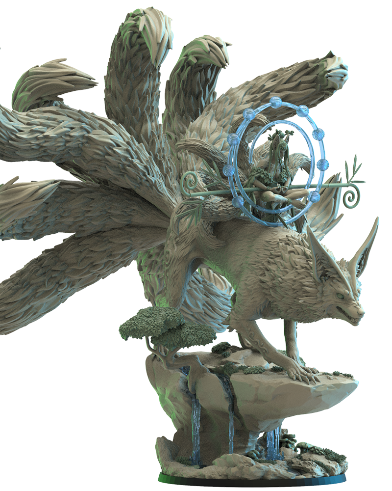Hanako, Kitsune Druid on Kyubi - Wood Elves - TTRPG - Wargaming - Dungeons and Dragons