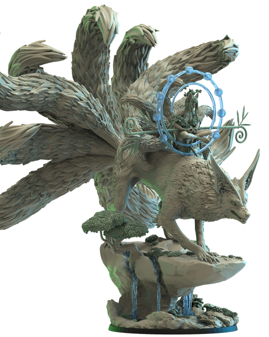 Hanako, Kitsune Druid on Kyubi - Wood Elves - TTRPG - Wargaming - Dungeons and Dragons