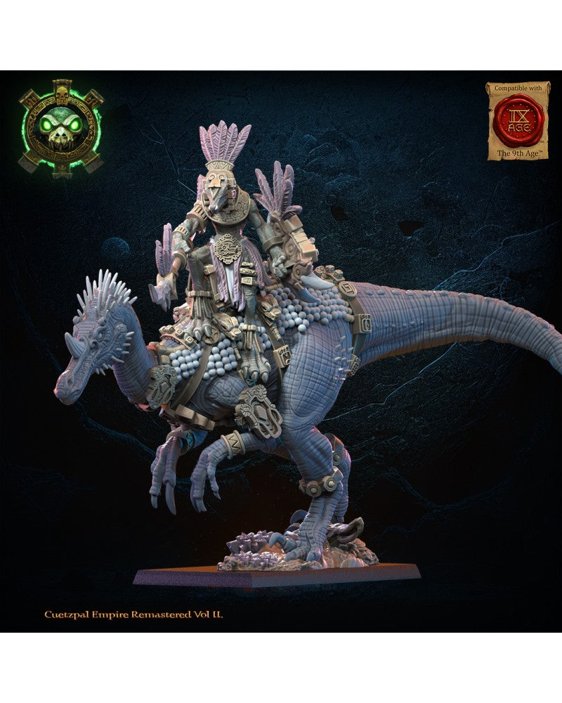 Itzcueye, Cuetpalli Heroine on Ceratomimus - Lizard-Men - TTRPG - Wargaming - Dungeons and Dragons