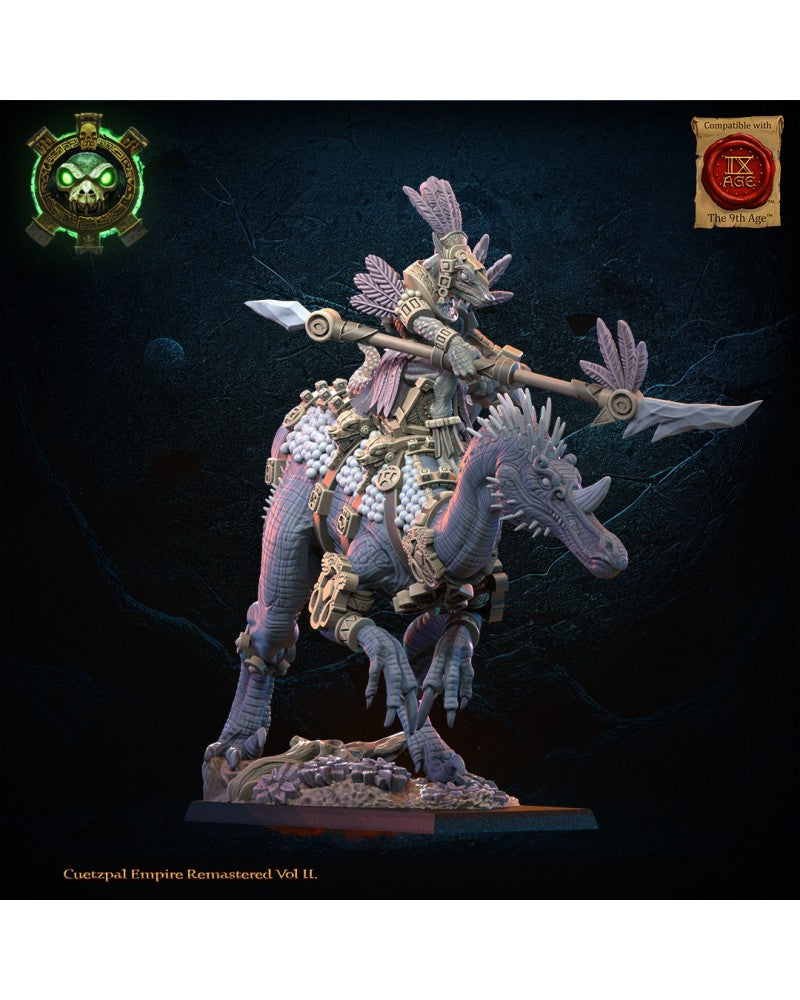 Itzcueye, Cuetpalli Heroine on Ceratomimus - Lizard-Men - TTRPG - Wargaming - Dungeons and Dragons