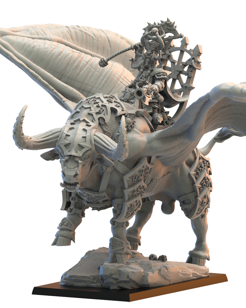 King Assur on Great Bull of Shamut - Chaos Dwarves - TTRPG - Wargaming - Dungeons and Dragons