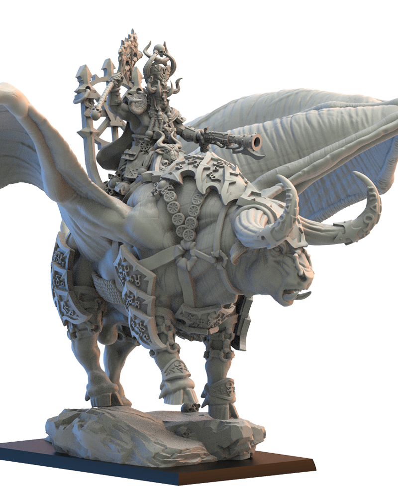 King Assur on Great Bull of Shamut - Chaos Dwarves - TTRPG - Wargaming - Dungeons and Dragons